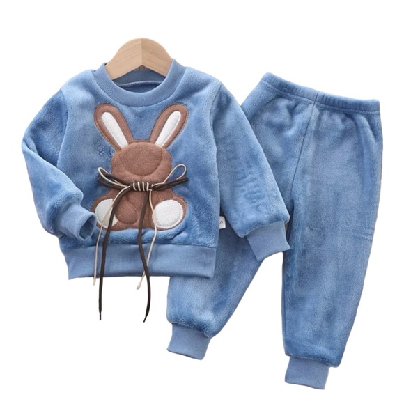 New BLUE Fleece Children's Hooded Outerwear Top + Pants 2 pcs Warm SET - Picture 1 of 6